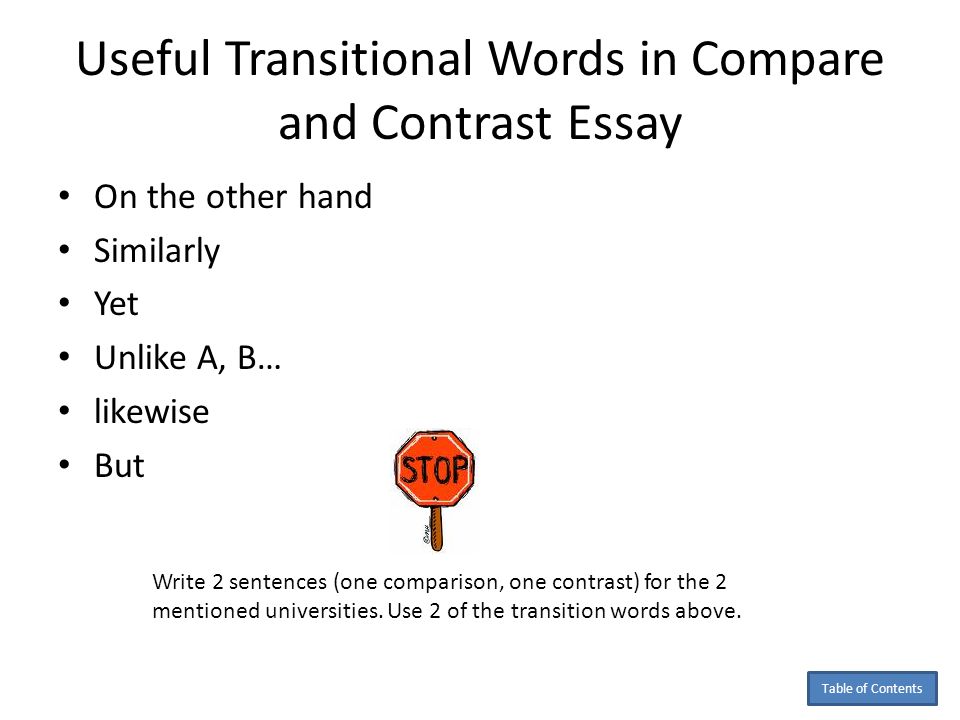 Transitions for compare and contrasting essays